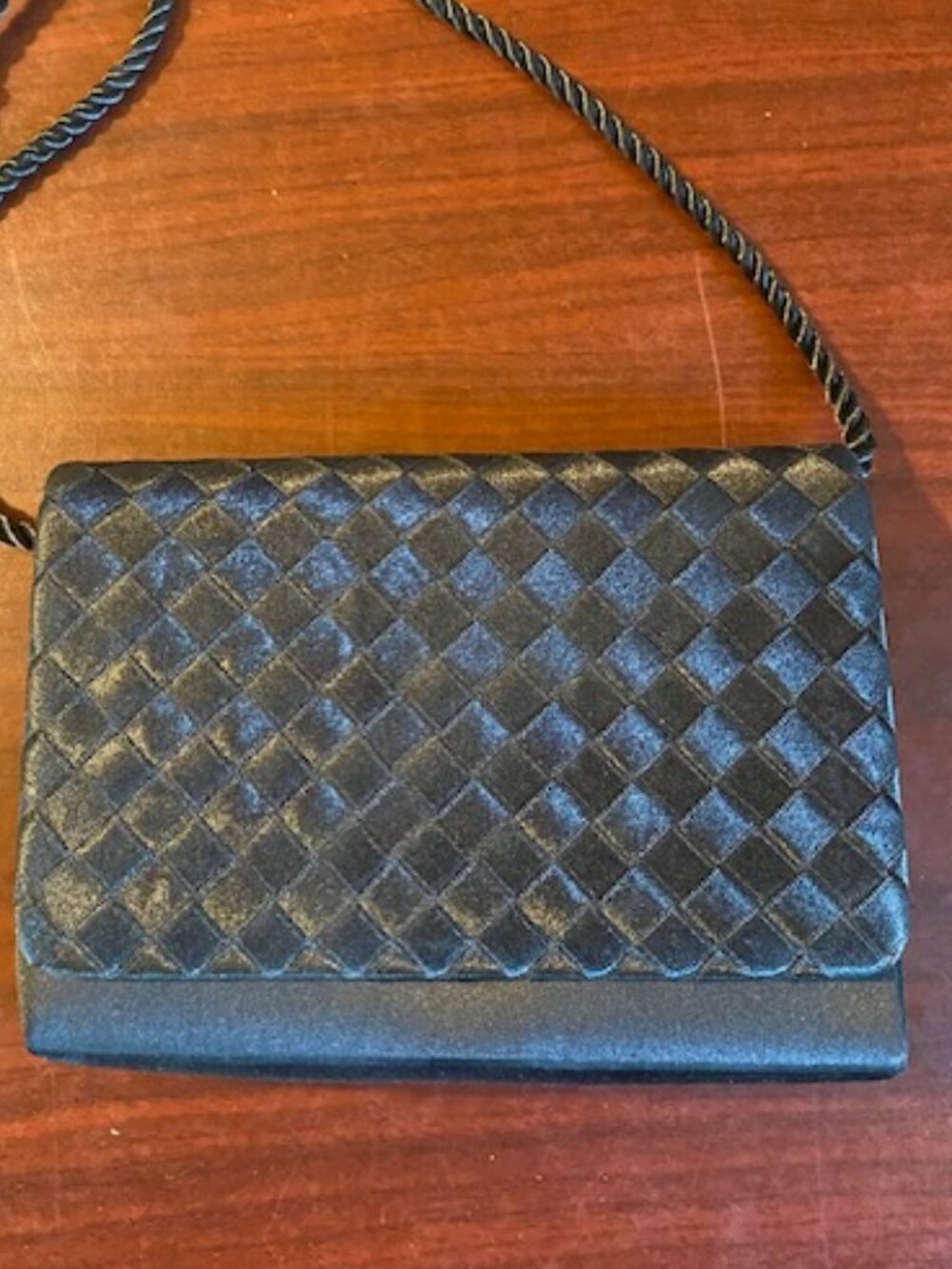 Black Silk Courtenay Cocktail Crossbody Handbag Vintage Corded strap beautiful